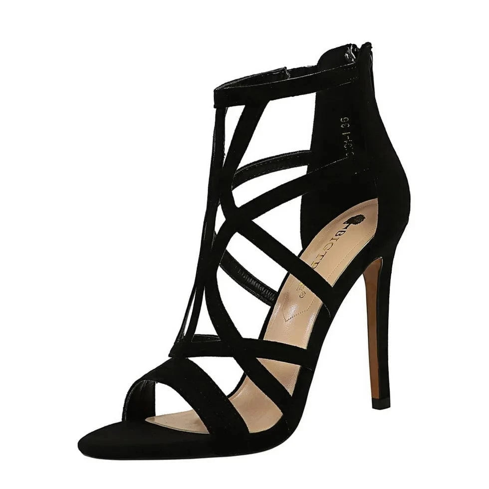 European and American Roman style thin heel super high heel suede hollow-out sexy nightclub sandals summer high heels