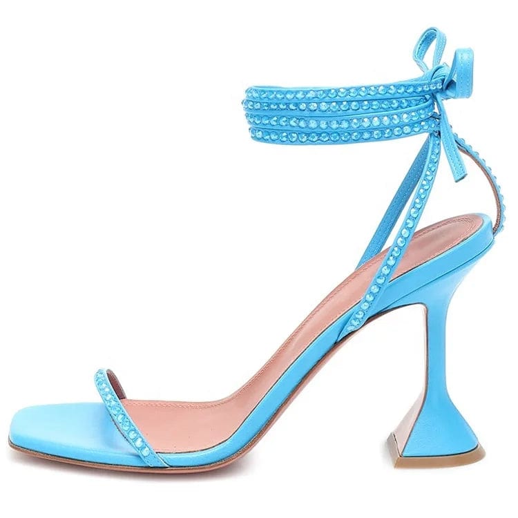 European and American style new ladies lace-up wine glasses with fashionable and versatile temperament square toe sandals