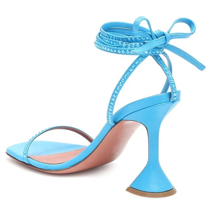 European and American style new ladies lace-up wine glasses with fashionable and versatile temperament square toe sandals