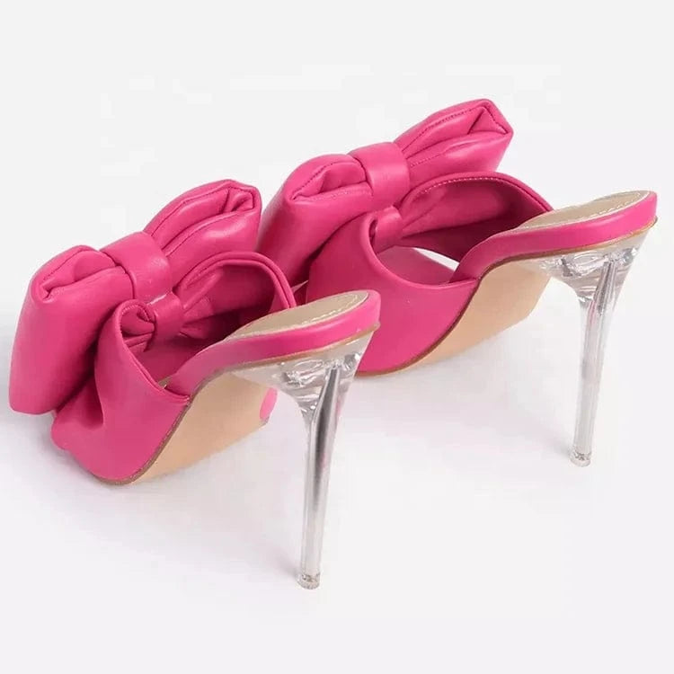 European and American style pink artificial leather bow crystal heel slippers for indoor and outdoor wear