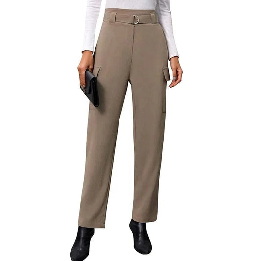 European and American style solid color casual retro 2024 spring/summer women's new lace Up Commuting Pocket Women's Pants