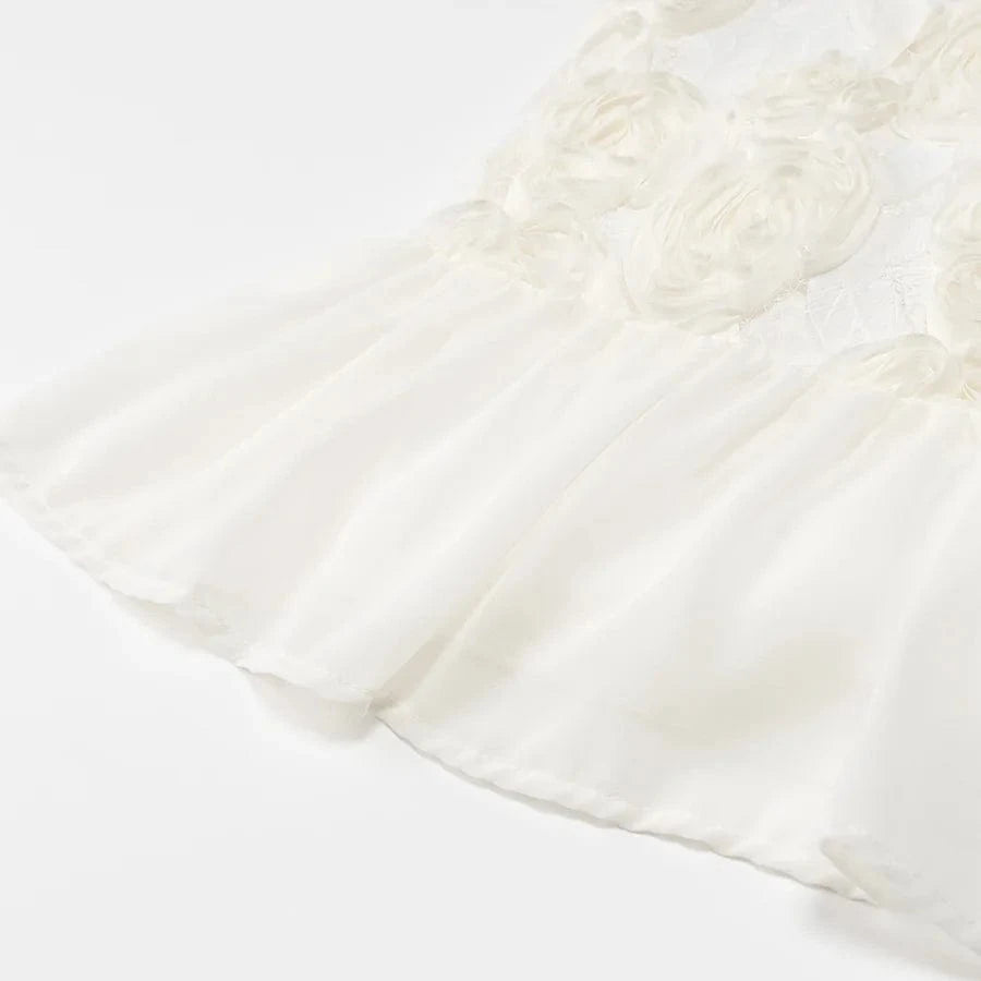 European style new women's fashion all-match atmosphere three-dimensional flower splicing suspender dress