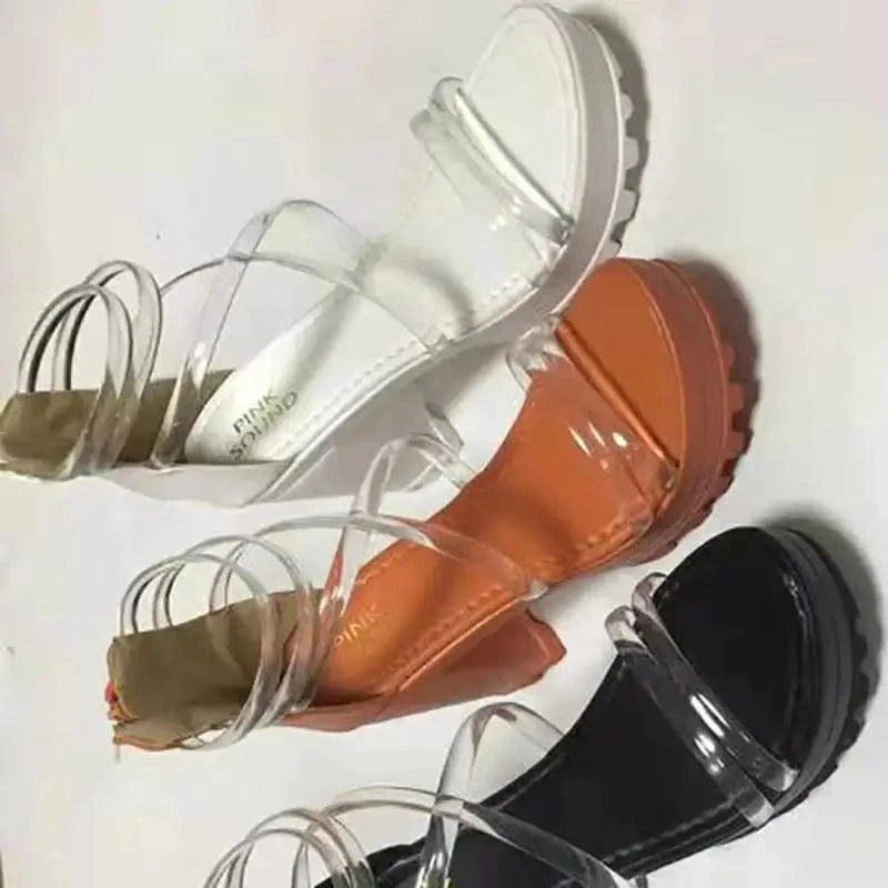 EVA material cross strap sexy Roman style Women Mid-heel sole PVC material fashion Female square thick  sandals