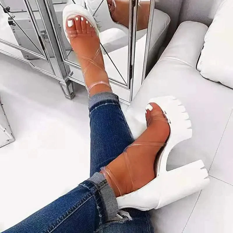 EVA material cross strap sexy Roman style Women Mid-heel sole PVC material fashion Female square thick  sandals