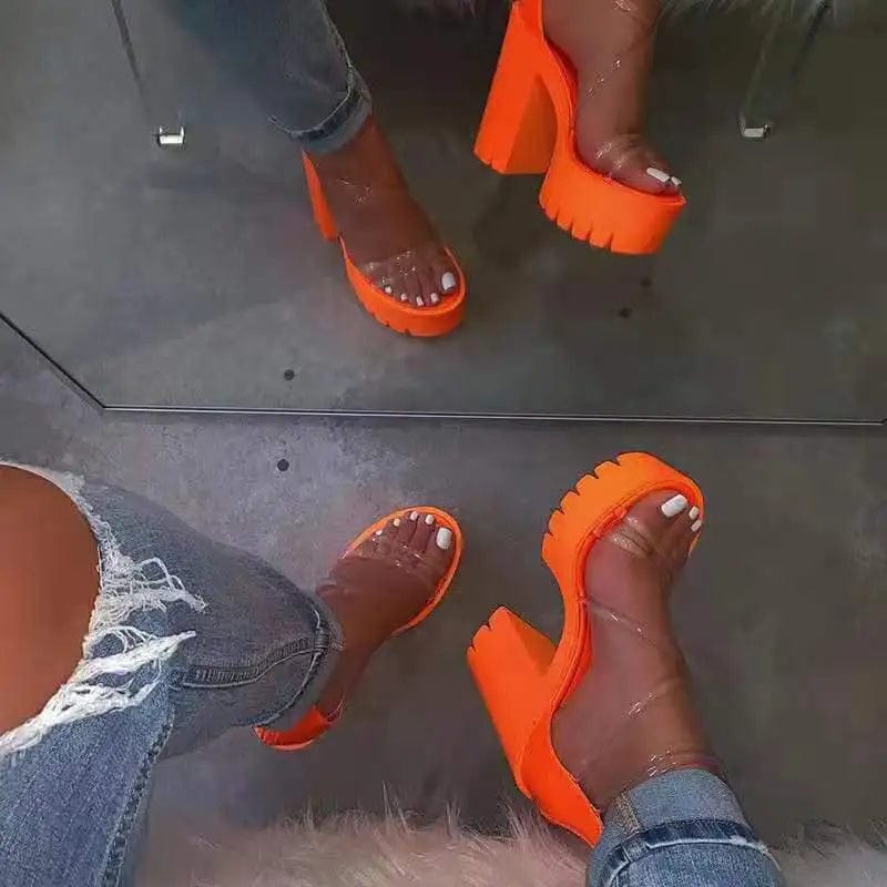 EVA material cross strap sexy Roman style Women Mid-heel sole PVC material fashion Female square thick  sandals