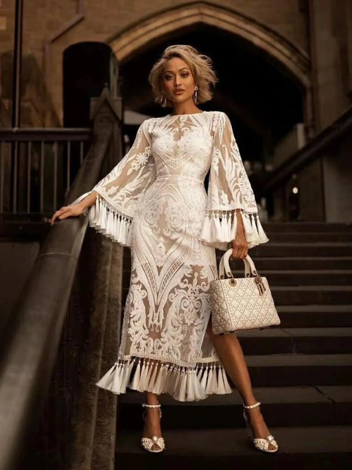 Evening Dress + Lace Embroidery Fringe Tassels + Vintage Prom Style With Elegant Silhouette - SN Wigs & More
