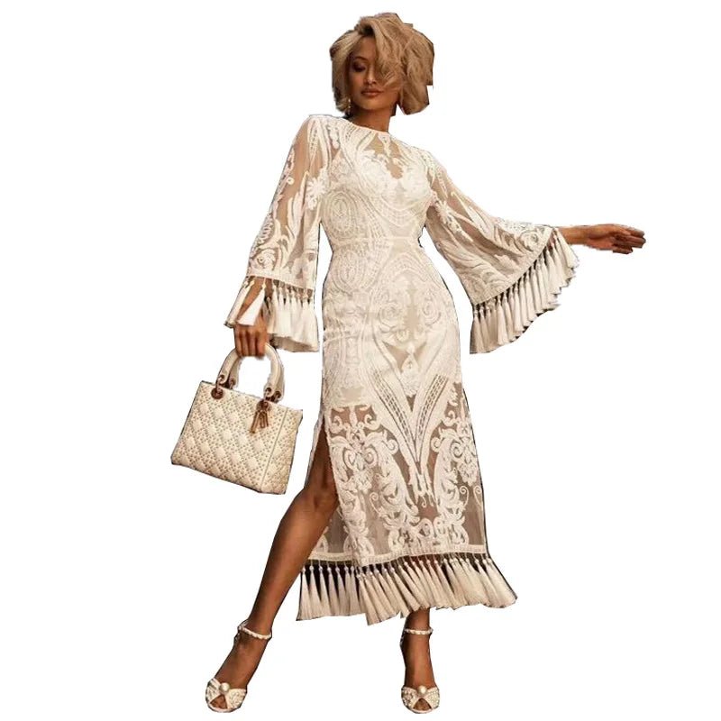 Evening Dress + Lace Embroidery Fringe Tassels + Vintage Prom Style With Elegant Silhouette - SN Wigs & More