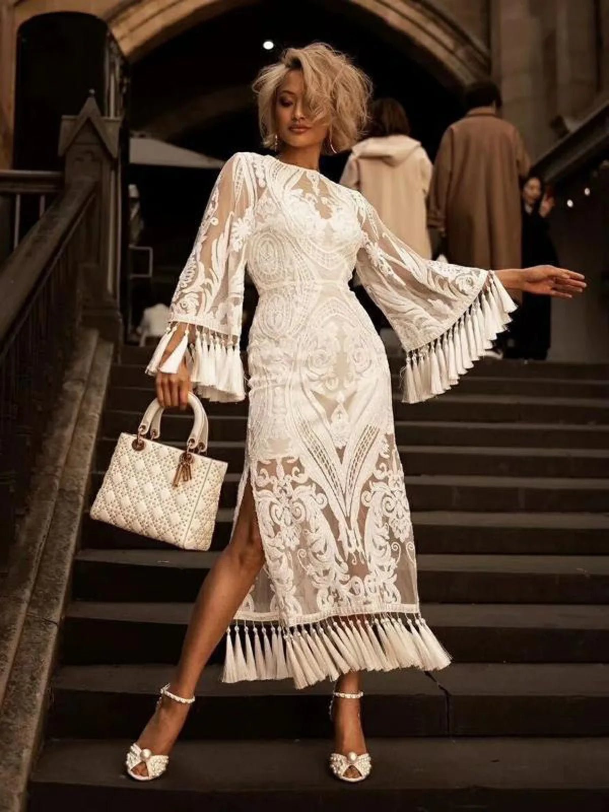 Evening Dress + Lace Embroidery Fringe Tassels + Vintage Prom Style With Elegant Silhouette - SN Wigs & More