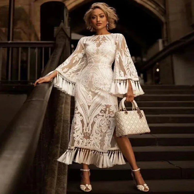 Evening Dress + Lace Embroidery Fringe Tassels + Vintage Prom Style With Elegant Silhouette - SN Wigs & More