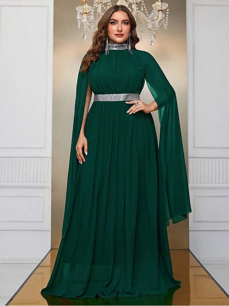 Evening Dress Round - Neck Sleeveless Shawl Chiffon Floor - Length Chic Style - SN Wigs & More