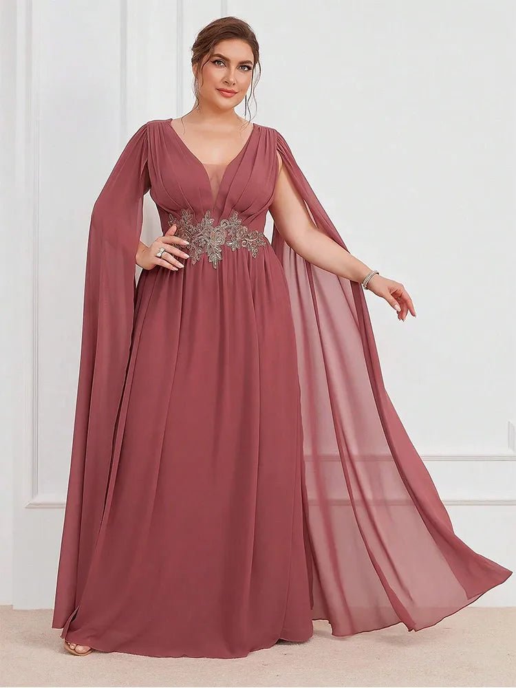 Evening Dress V Neck Sleeveless Flesh Pink Chiffon Floor Length For Bridesmaids Elegant Style - SN Wigs & More