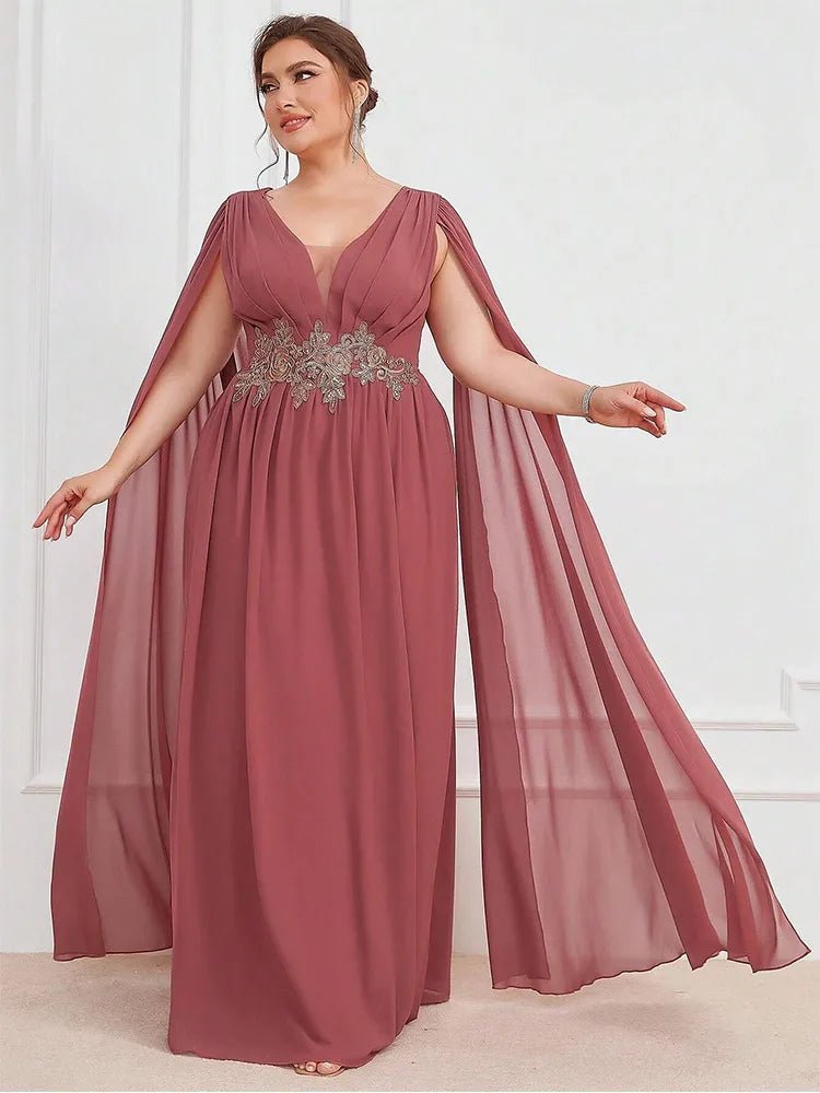 Evening Dress V Neck Sleeveless Flesh Pink Chiffon Floor Length For Bridesmaids Elegant Style - SN Wigs & More