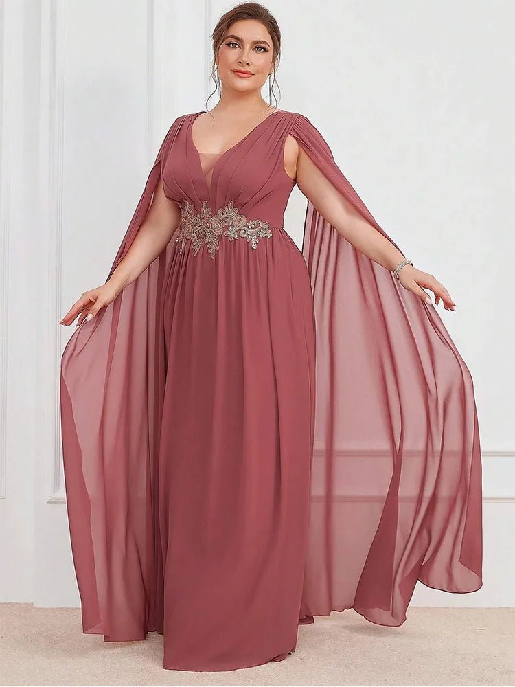 Evening Dress V Neck Sleeveless Flesh Pink Chiffon Floor Length For Bridesmaids Elegant Style - SN Wigs & More