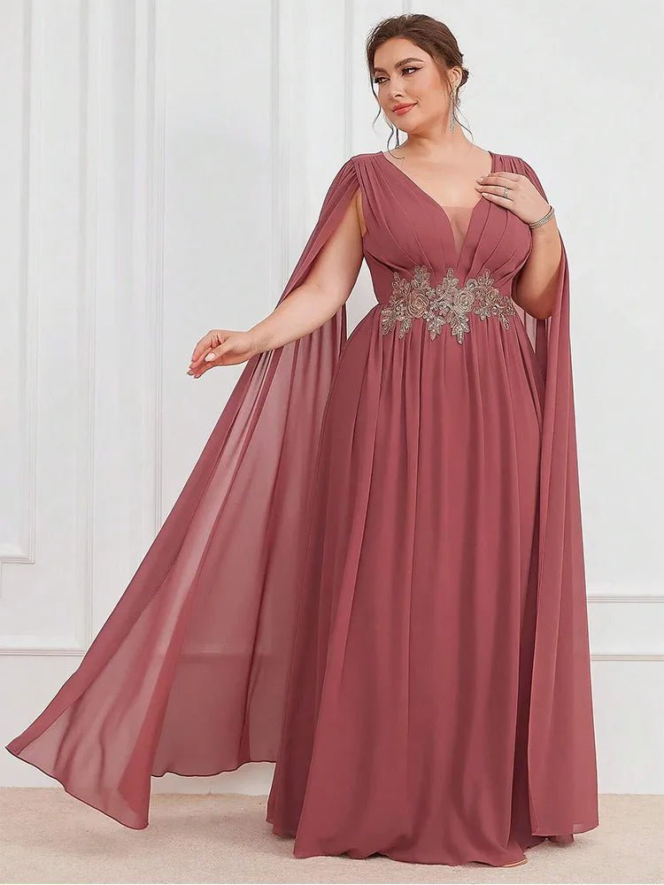 Evening Dress V Neck Sleeveless Flesh Pink Chiffon Floor Length For Bridesmaids Elegant Style - SN Wigs & More