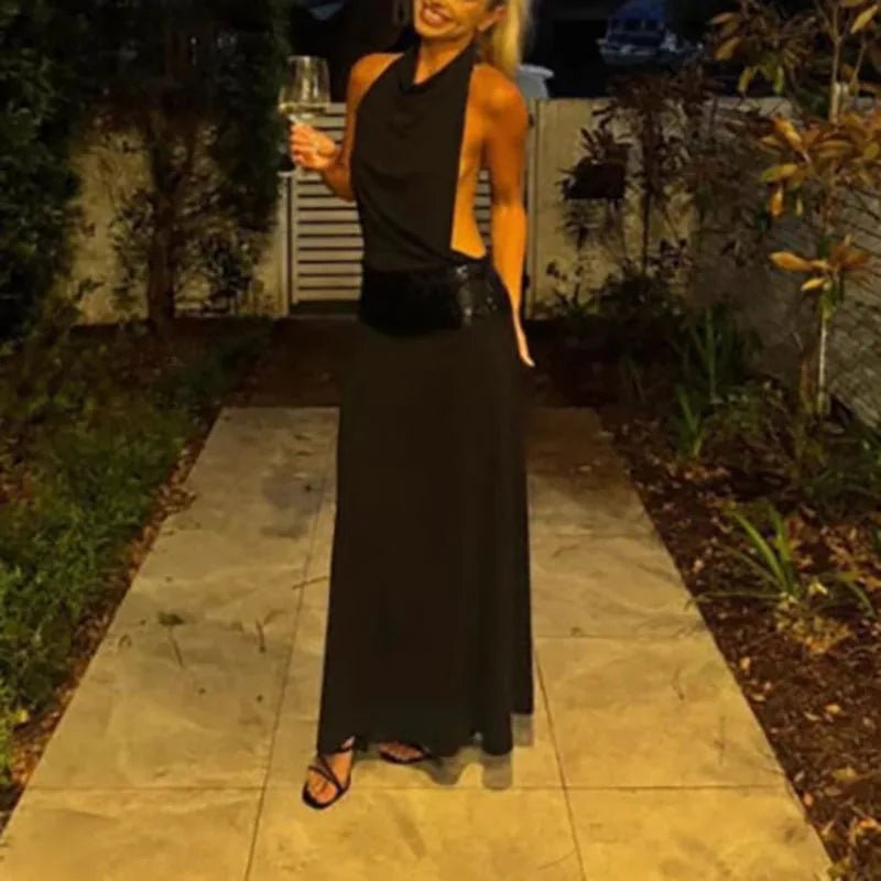 Evening Dress With Backless Sequin Waist – Halter Neck - SN Wigs & More