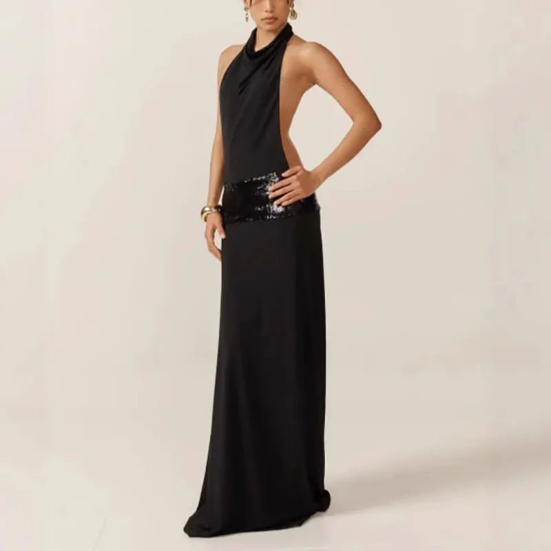 Evening Dress With Backless Sequin Waist – Halter Neck - SN Wigs & More