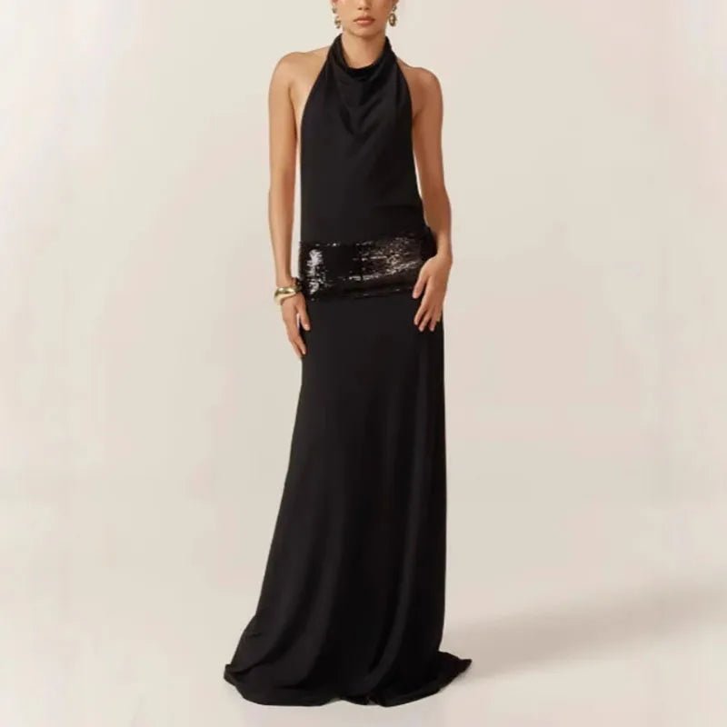 Evening Dress With Backless Sequin Waist – Halter Neck - SN Wigs & More