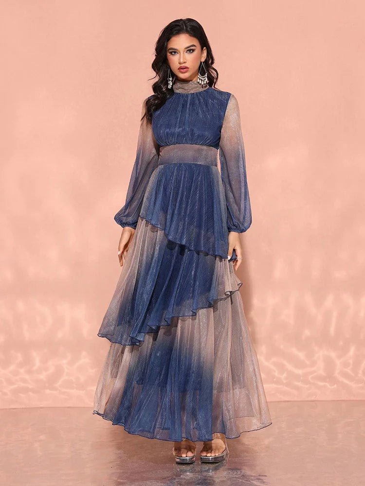 Evening Dress With Stand Collar And Lantern Sleeves - Elegant Style - SN Wigs & More