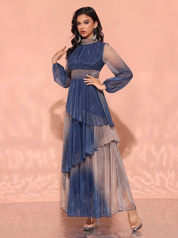 Evening Dress With Stand Collar And Lantern Sleeves - Elegant Style - SN Wigs & More