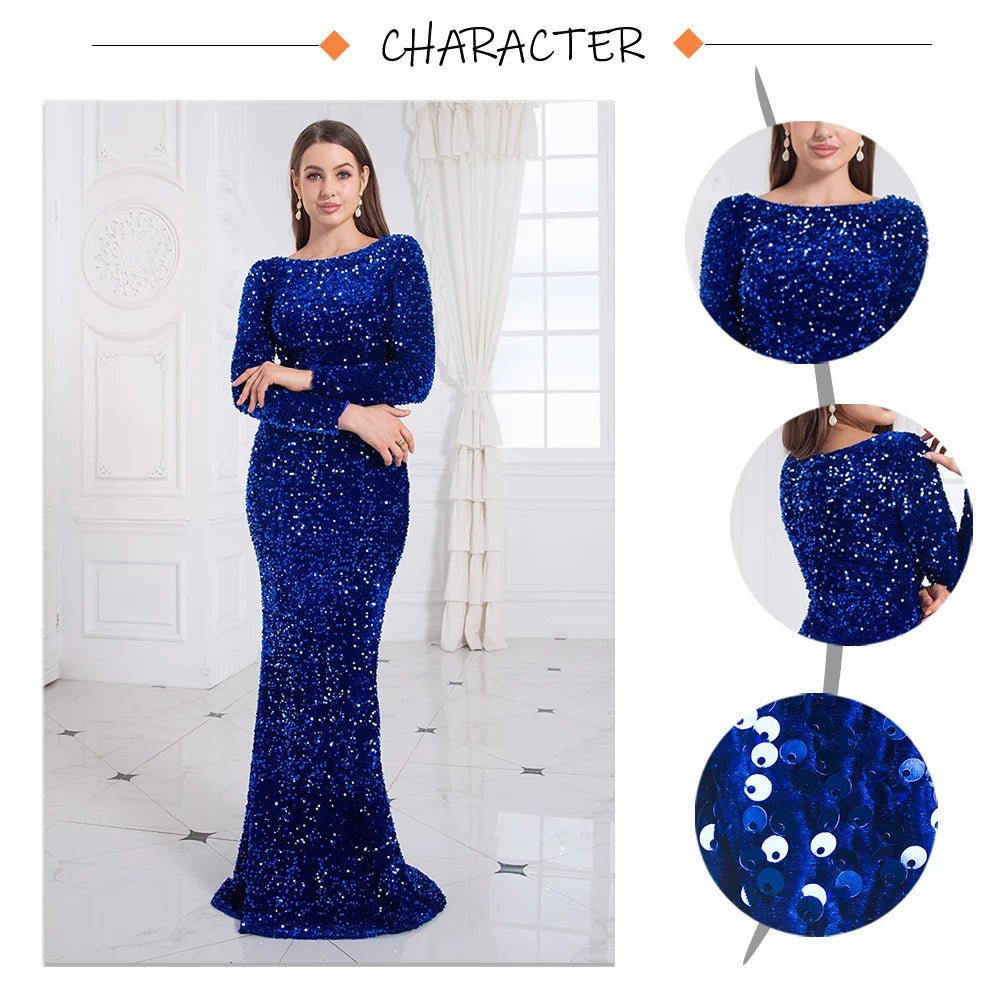 Evening Gown With Sequin Stretch Fabric Mermaid Style Elegant Formal Floor Length Dress - SN Wigs & More