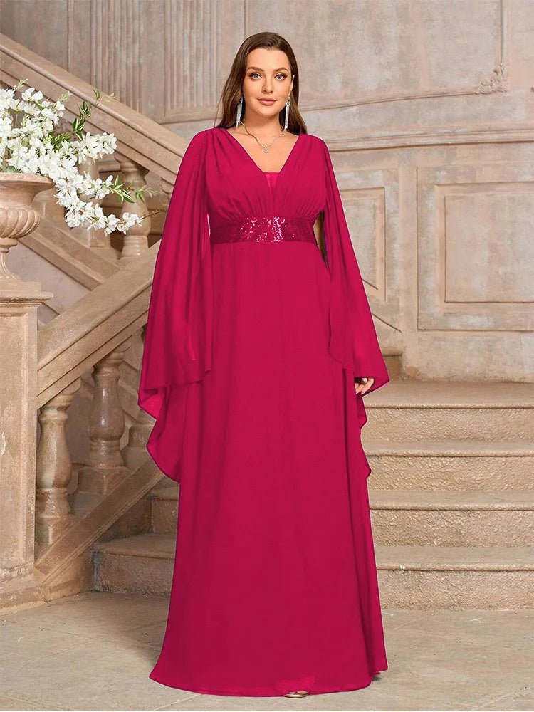 Evening Gown With V Neck Chiffon Shawl Plus Size Prom Style - SN Wigs & More