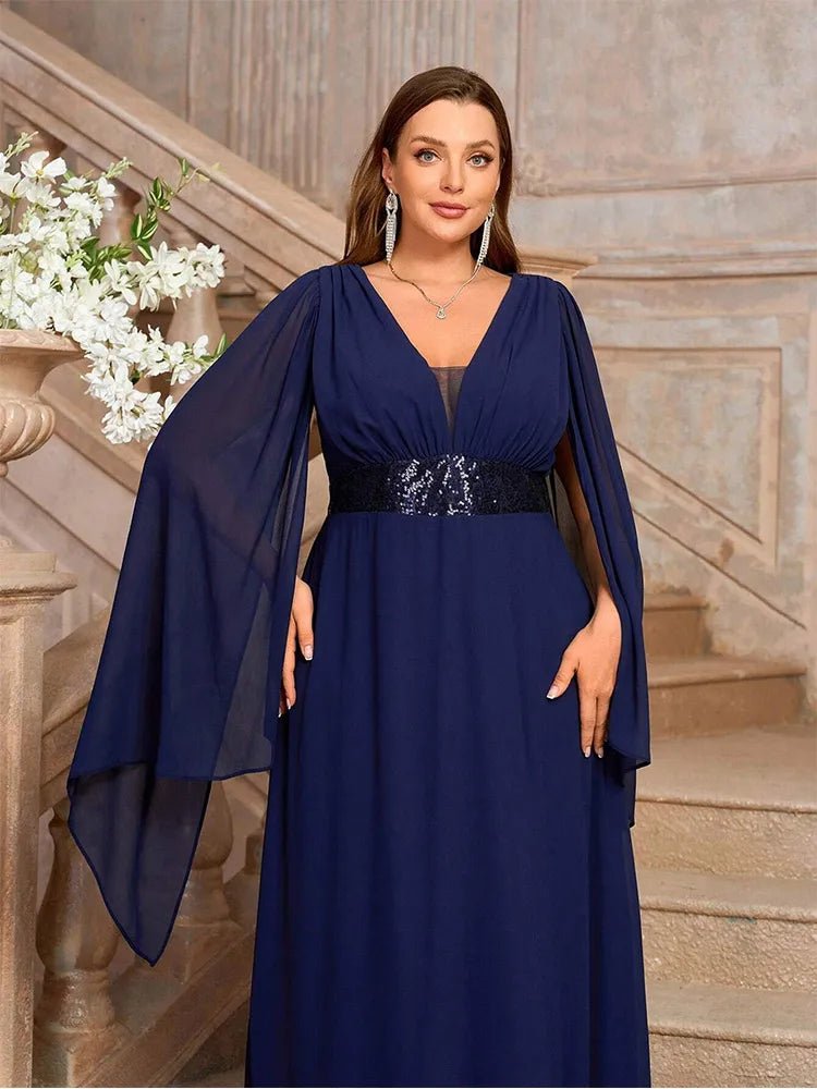 Evening Gown With V Neck Chiffon Shawl Plus Size Prom Style - SN Wigs & More