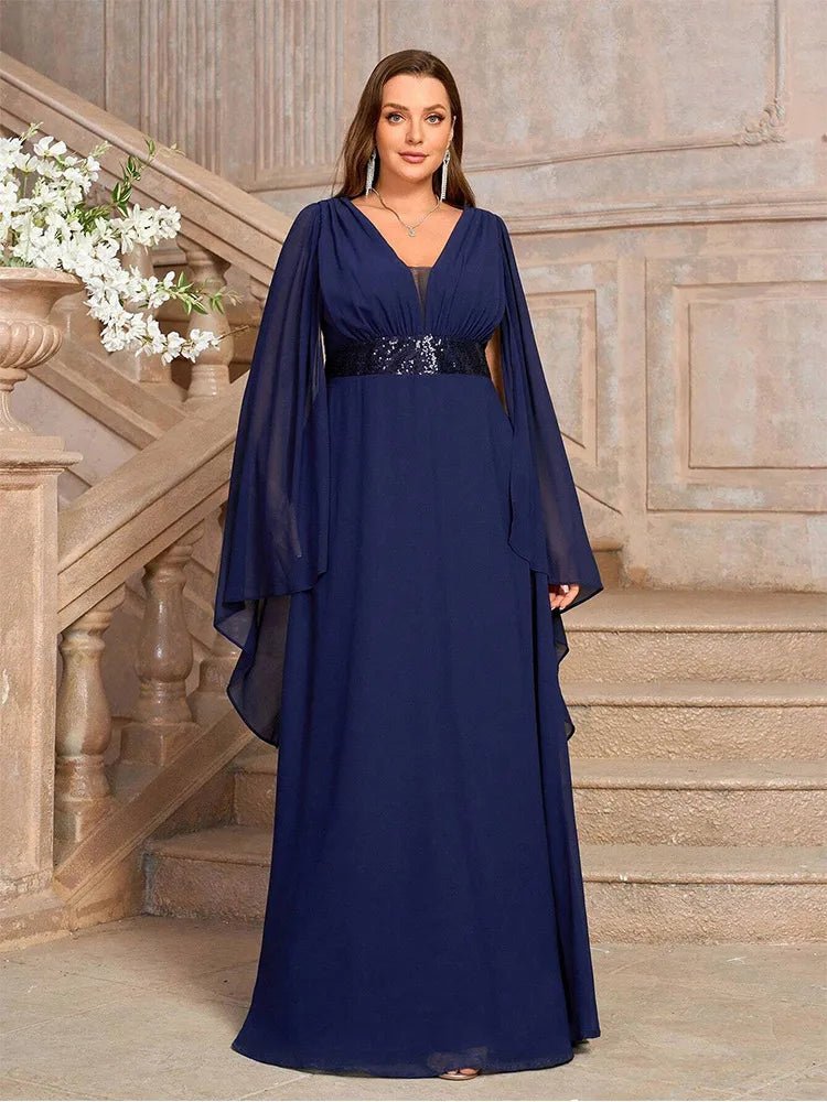 Evening Gown With V Neck Chiffon Shawl Plus Size Prom Style - SN Wigs & More