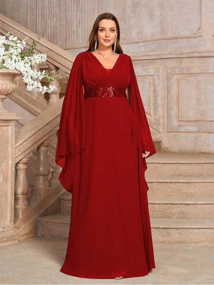 Evening Gown With V Neck Chiffon Shawl Plus Size Prom Style - SN Wigs & More