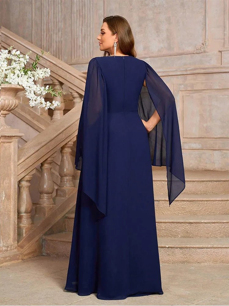 Evening Gown With V Neck Chiffon Shawl Plus Size Prom Style - SN Wigs & More