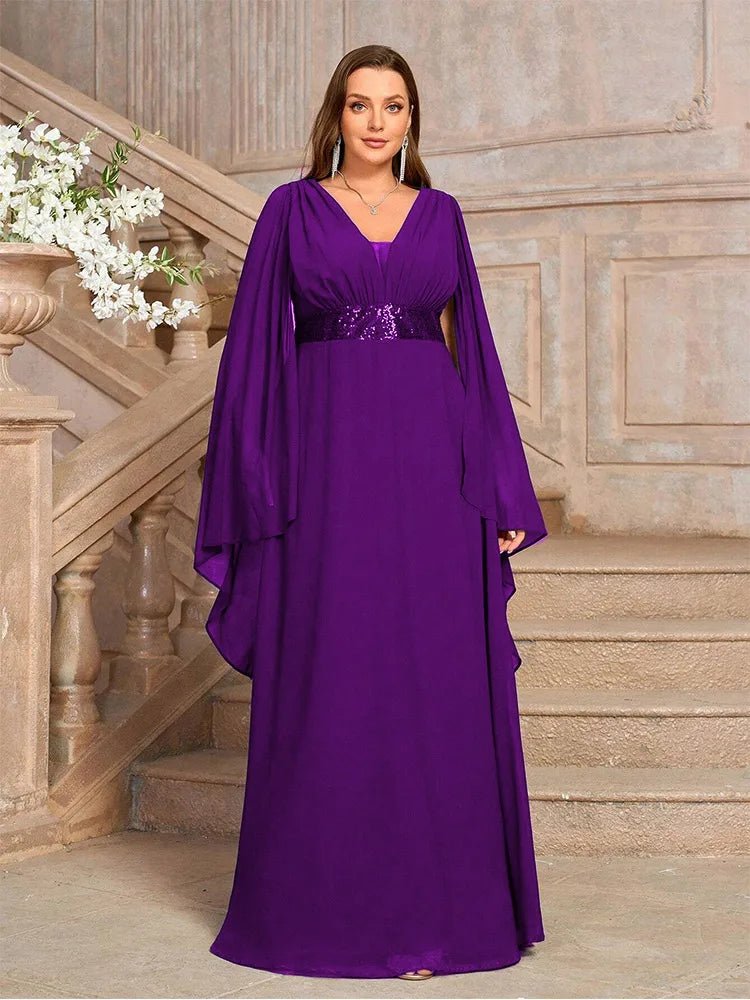 Evening Gown With V Neck Chiffon Shawl Plus Size Prom Style - SN Wigs & More