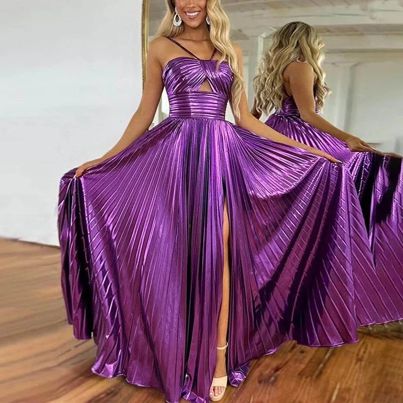 Evening Maxi Dress + Bronzing Shiny Satin Look Fabric + Glamorous Figure Flattering Style - SN Wigs & More