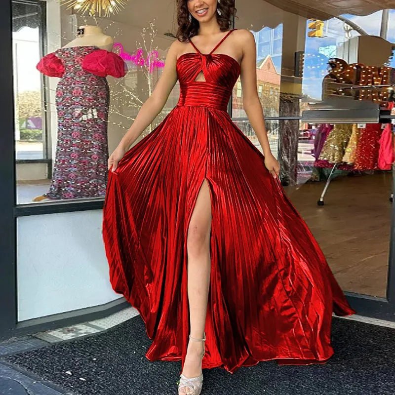 Evening Maxi Dress + Bronzing Shiny Satin Look Fabric + Glamorous Figure Flattering Style - SN Wigs & More
