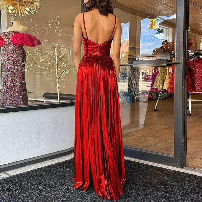Evening Maxi Dress + Bronzing Shiny Satin Look Fabric + Glamorous Figure Flattering Style - SN Wigs & More