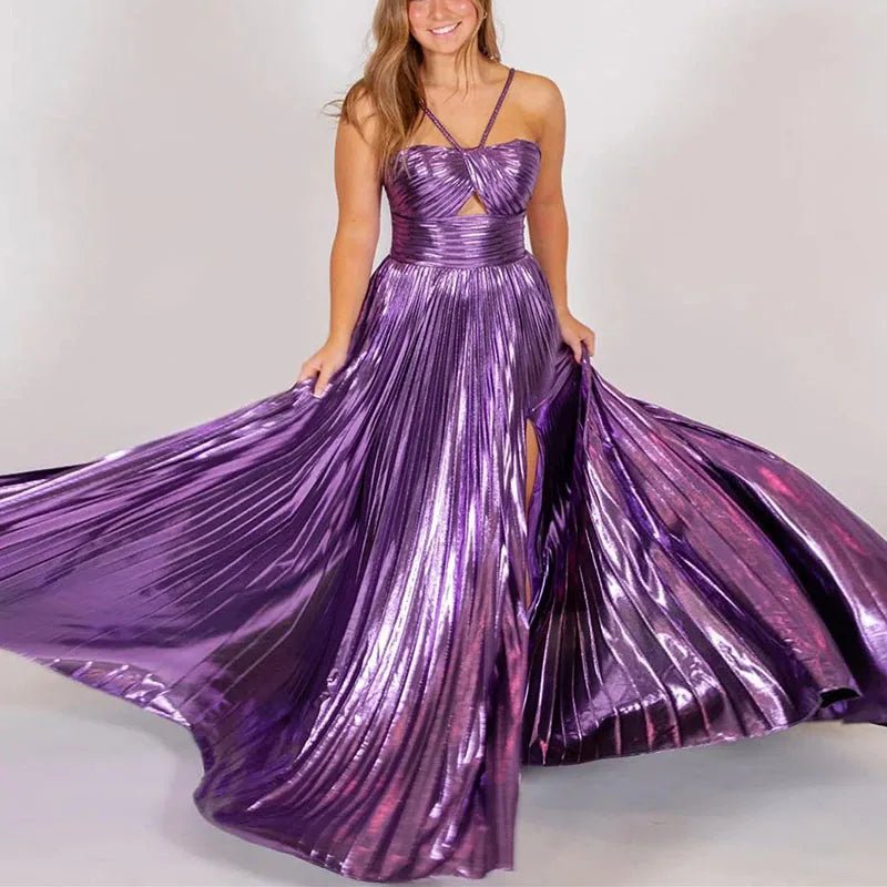 Evening Maxi Dress + Bronzing Shiny Satin Look Fabric + Glamorous Figure Flattering Style - SN Wigs & More