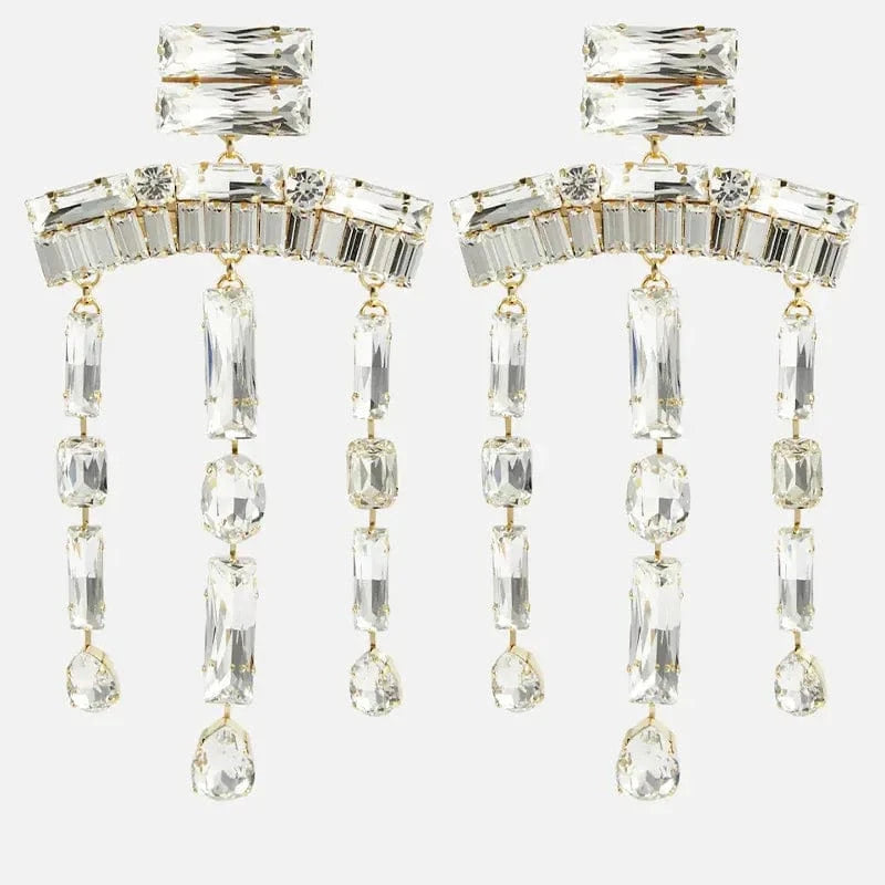 Exaggerate Luxury bridal jewelry silver exaggerated big large long crystal fringe chandelier tassel rhinestone earrings for wome