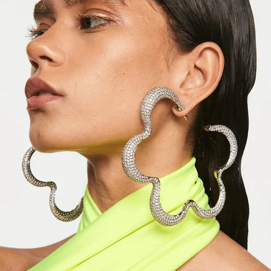 Exaggerated Big Flower Earrings Statement Women Luxury Fashion Rhinestone Earrings Crystal Jewelry Wholesale