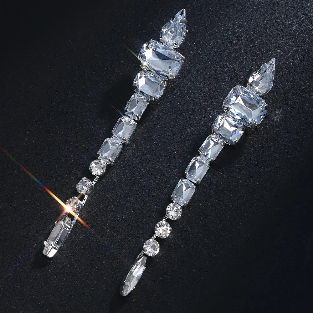 Exaggerated Big Rhinestone Dangle Drop Earrings Trendy Geometric Crystal Statement Earrings for Women Party