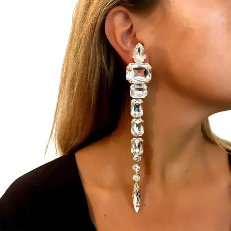 Exaggerated Big Rhinestone Dangle Drop Earrings Trendy Geometric Crystal Statement Earrings for Women Party