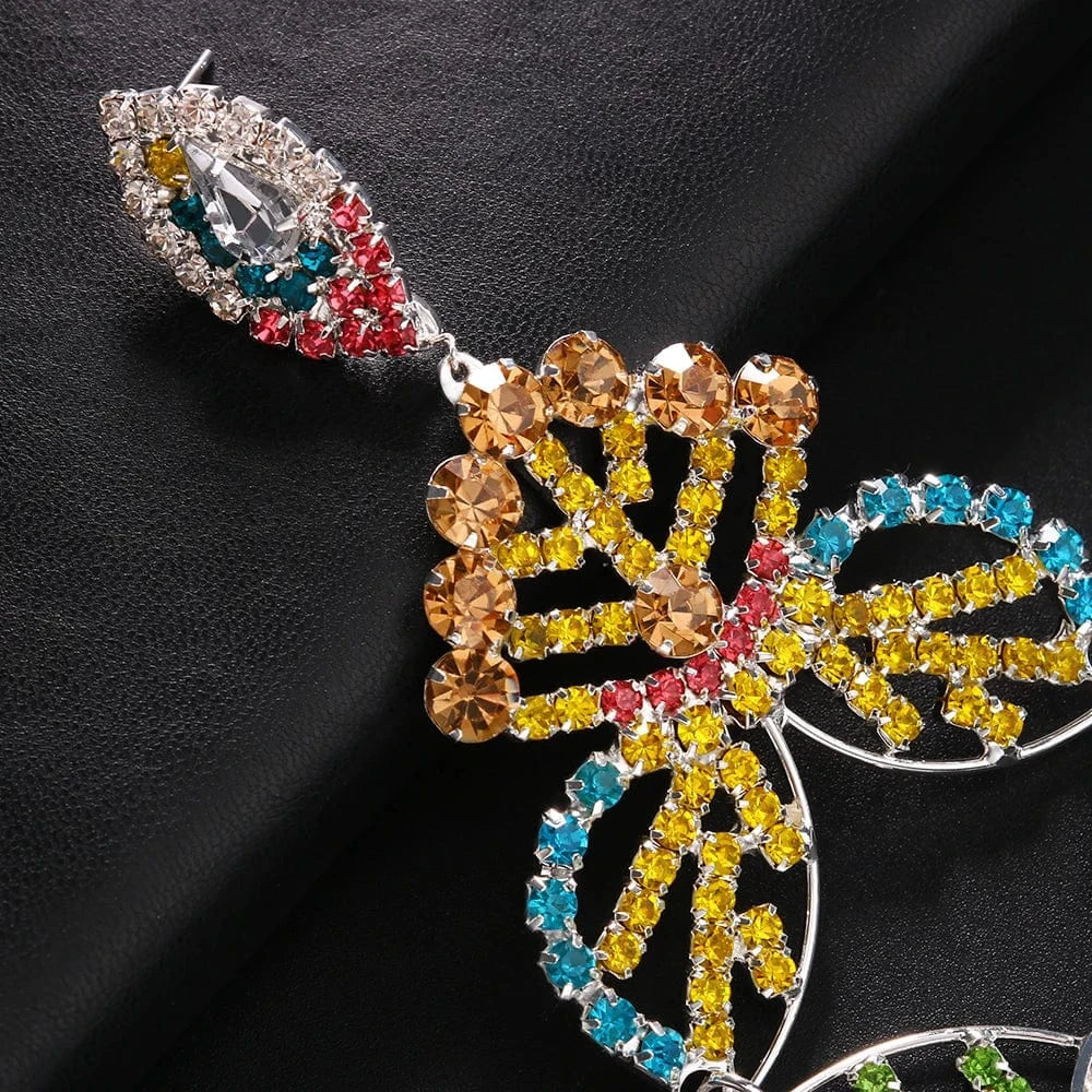 Exaggerated Colorful Hollow Rhinestone Statement Earring Fashion Long Dangle Drop Earrings Drag Queen Jewelry Accessories
