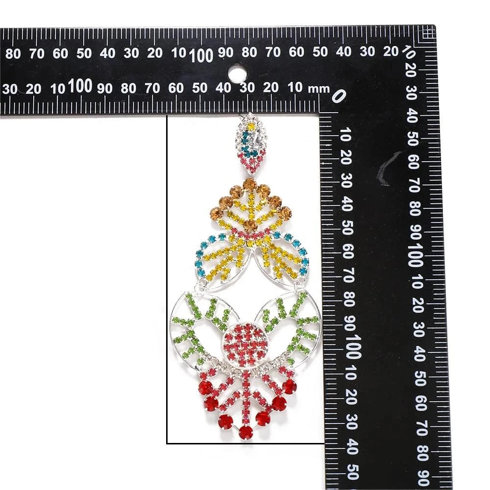Exaggerated Colorful Hollow Rhinestone Statement Earring Fashion Long Dangle Drop Earrings Drag Queen Jewelry Accessories