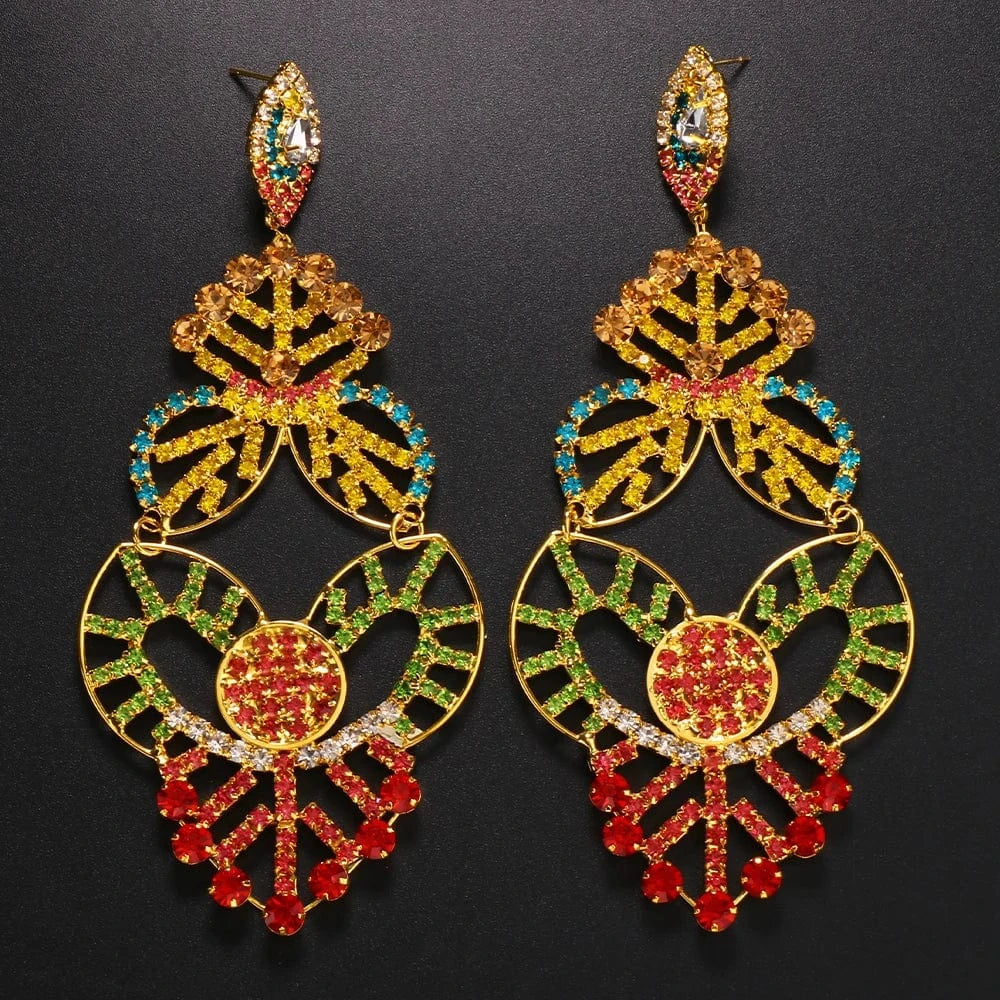 Exaggerated Colorful Hollow Rhinestone Statement Earring Fashion Long Dangle Drop Earrings Drag Queen Jewelry Accessories