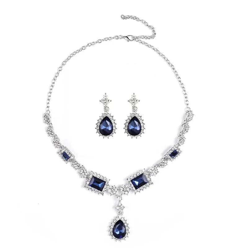 Exaggerated fashion metal geometry flash gem necklace earrings set High-grade crystal jewelry accessories for woman Top Quality