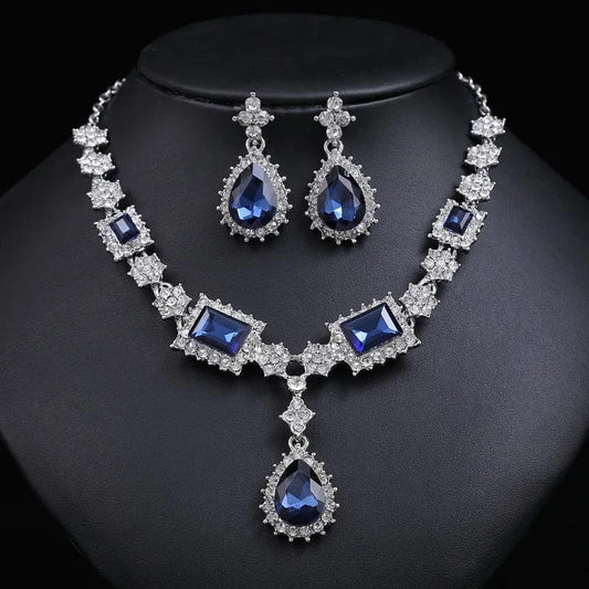 Exaggerated fashion metal geometry flash gem necklace earrings set High-grade crystal jewelry accessories for woman Top Quality