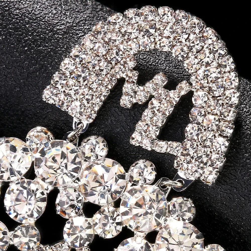 Exaggerated Large Round Earrings Jewelry Personality Rhinestone Long Tassel Earrings for Women