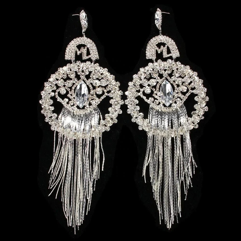 Exaggerated Large Round Earrings Jewelry Personality Rhinestone Long Tassel Earrings for Women