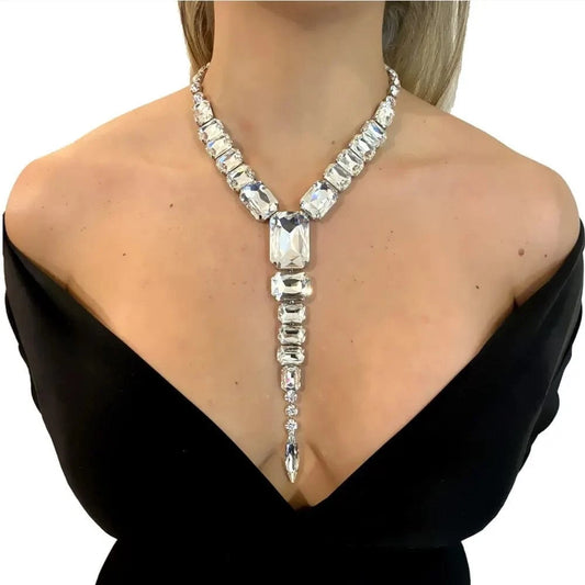 Exaggerated Larger Rhinestone Geometric Long Pendant Necklaces Women Party Crystal Choker Necklace Jewelry