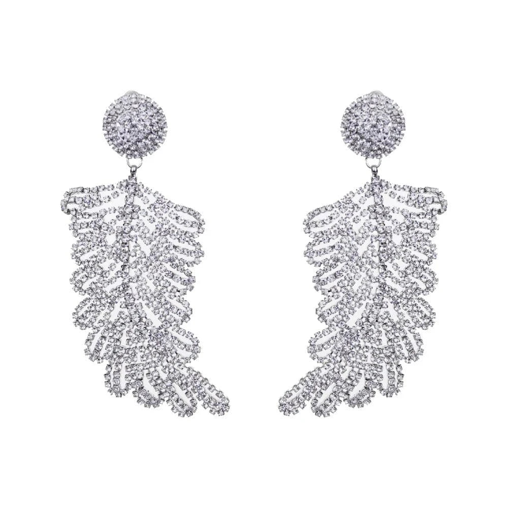 Exaggerated Long Hollow Leaves Dangle Earrings for women Crystal Statement Drop Big Rhinestone Earrings Jewelry Unique