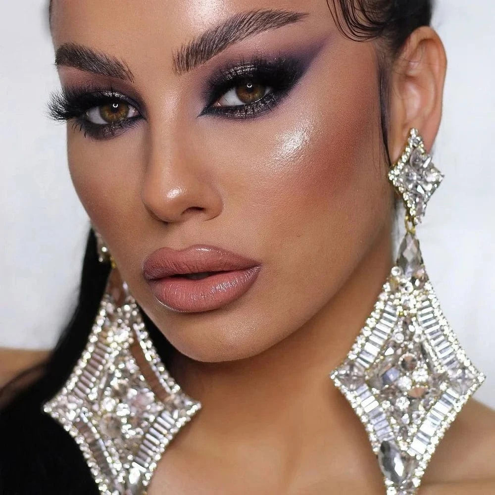 Exaggerated Lozenge Earrings Statement Luxury Rhinestone Earrings Nightclub Jewelry Wholesale