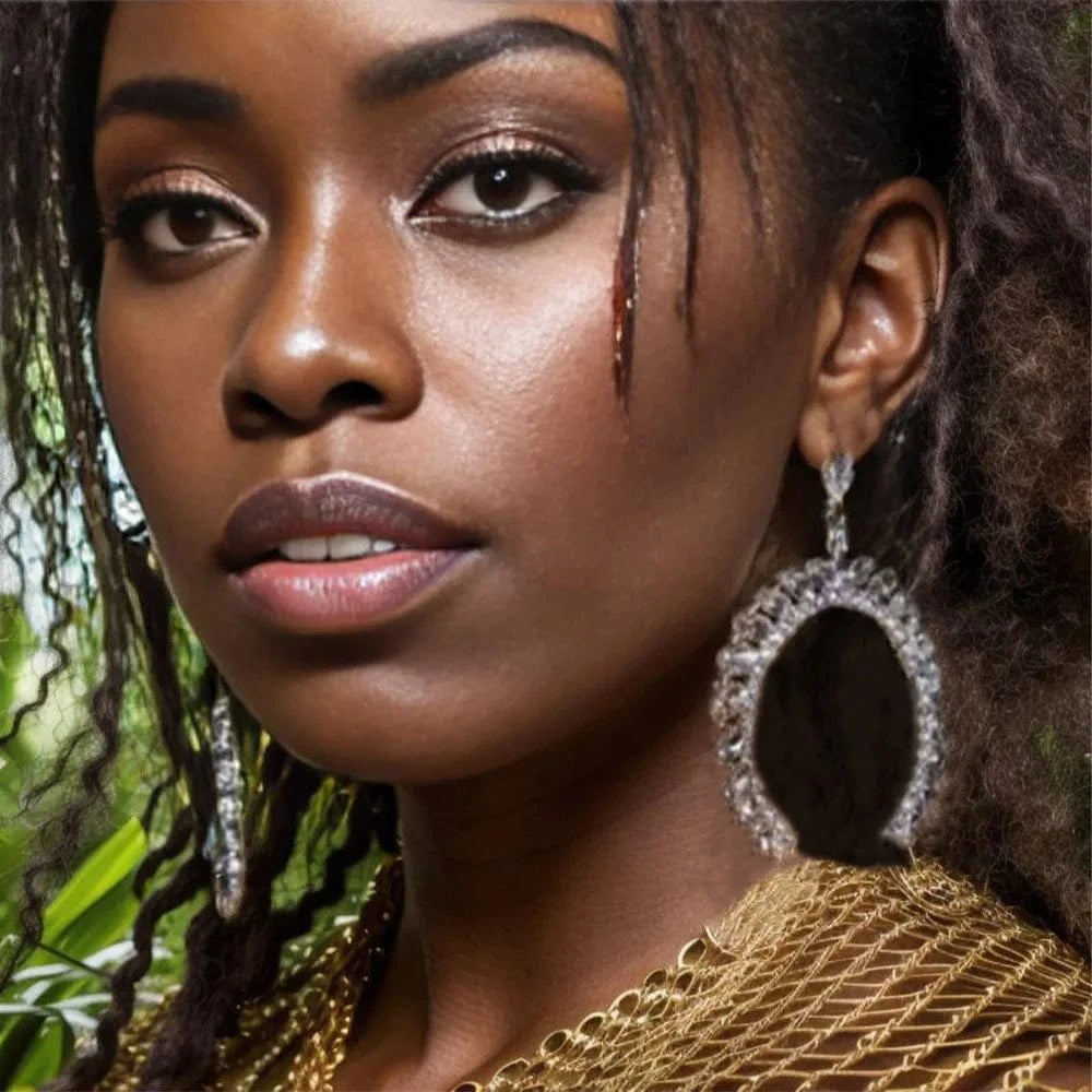 Exaggerated style earring fashion jewelry New women's semi-circular bridal shiny zirconia earrings luxury jewelry earrings