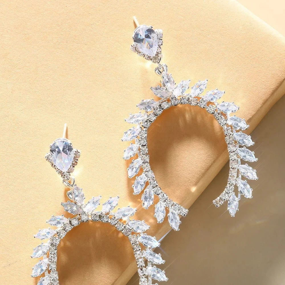 Exaggerated style earring fashion jewelry New women's semi-circular bridal shiny zirconia earrings luxury jewelry earrings